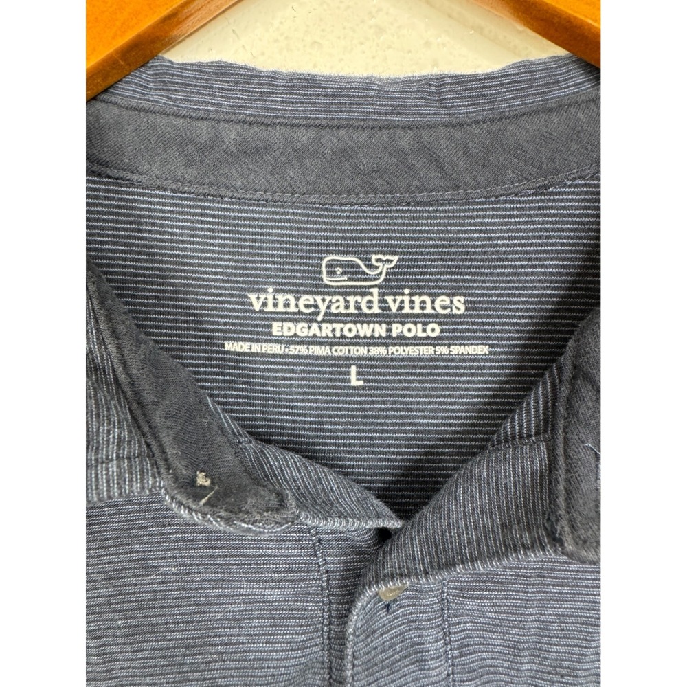 Vineyard Vines Edgartown Polo Mens Large Blue Striped Pima Cotton Stretch Shirt - Picture 3 of 3
